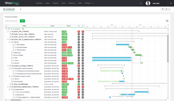 Project Portfolio dashboard WiseTeam system